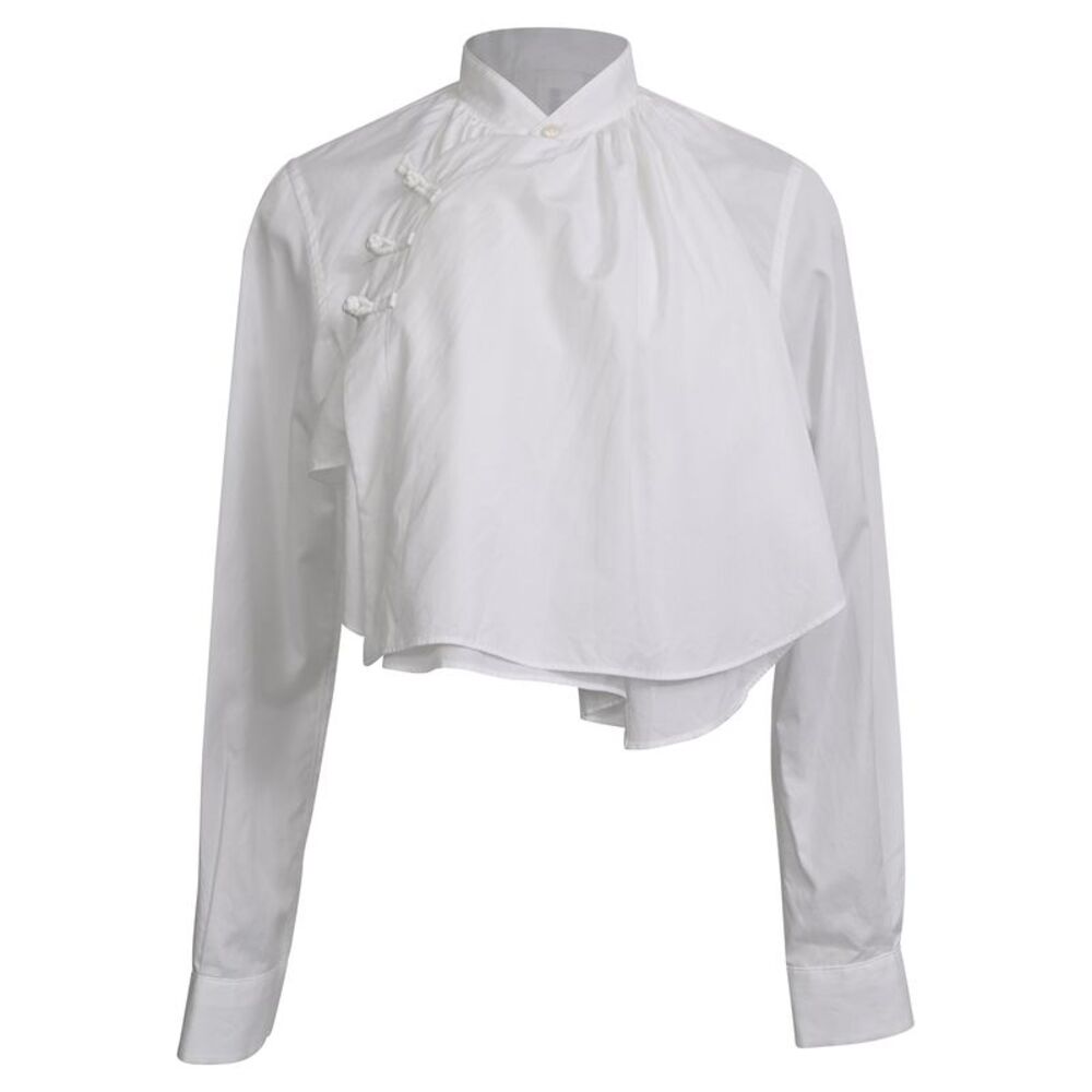 Comme Des Garçons Mandarin Collared Cropped Shirt in White Cotton
